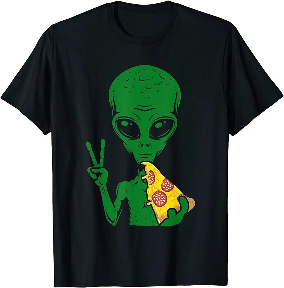 

NEW Funny Alien Head Eating Pizza UFO Extraterrestrial Unisex Funny T-Shirt USA