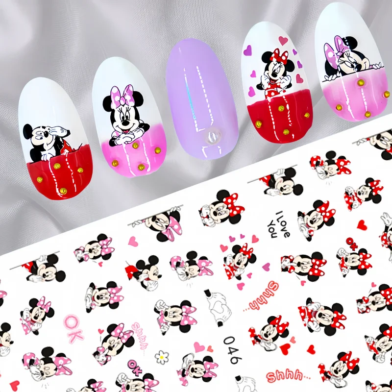 Disney-pegatinas para uñas de Mickey Mouse, blanco y negro, dibujos animados bonitos de Lilo y Stitch, Pato Donald, prensa para uñas