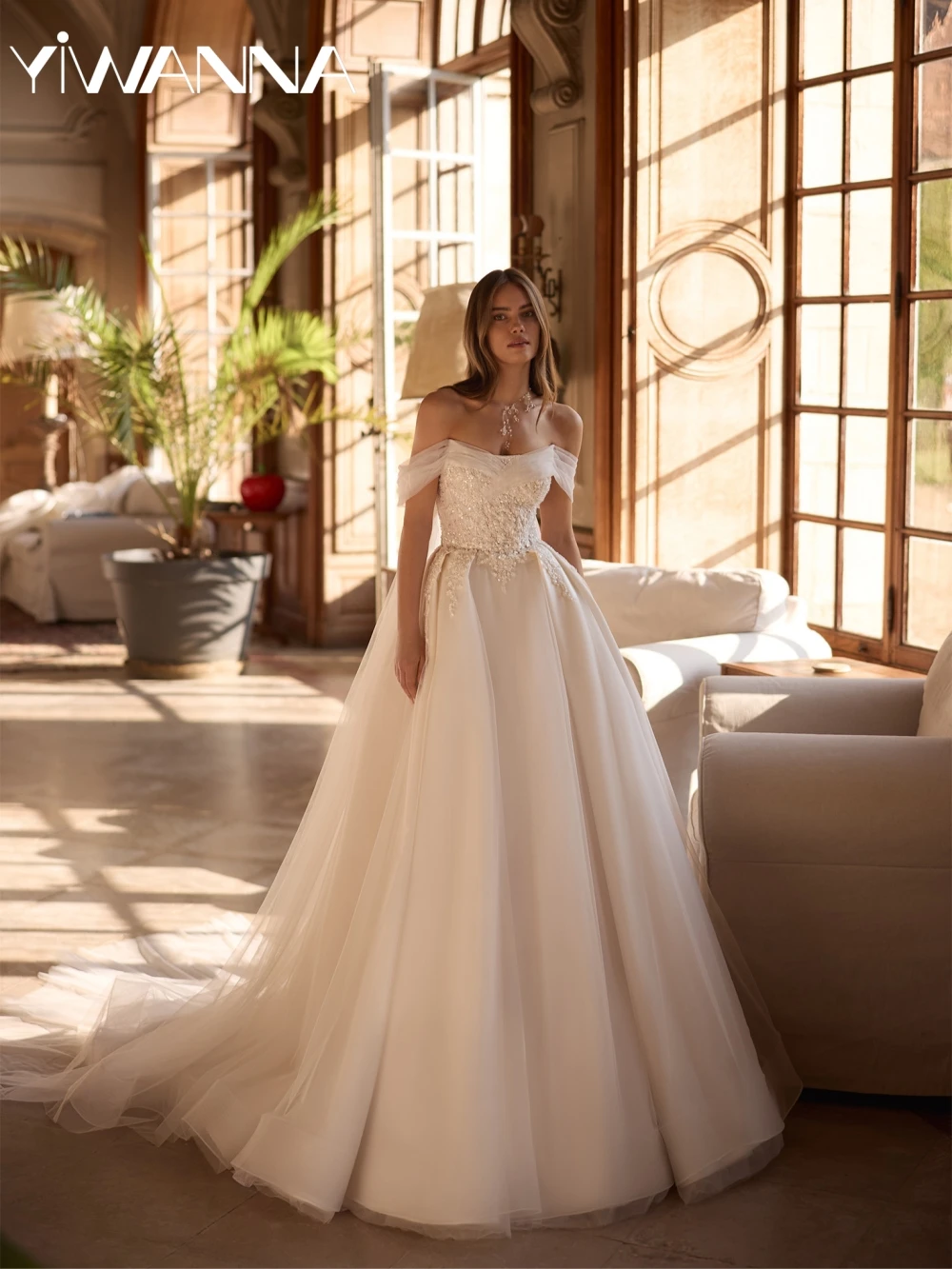 

Beaded Lace Off Shoulder Wedding Dress Graceful Strapless A-line Tulle Long Bridal Gown 2026 Customized Dreamy Dresses For Bride