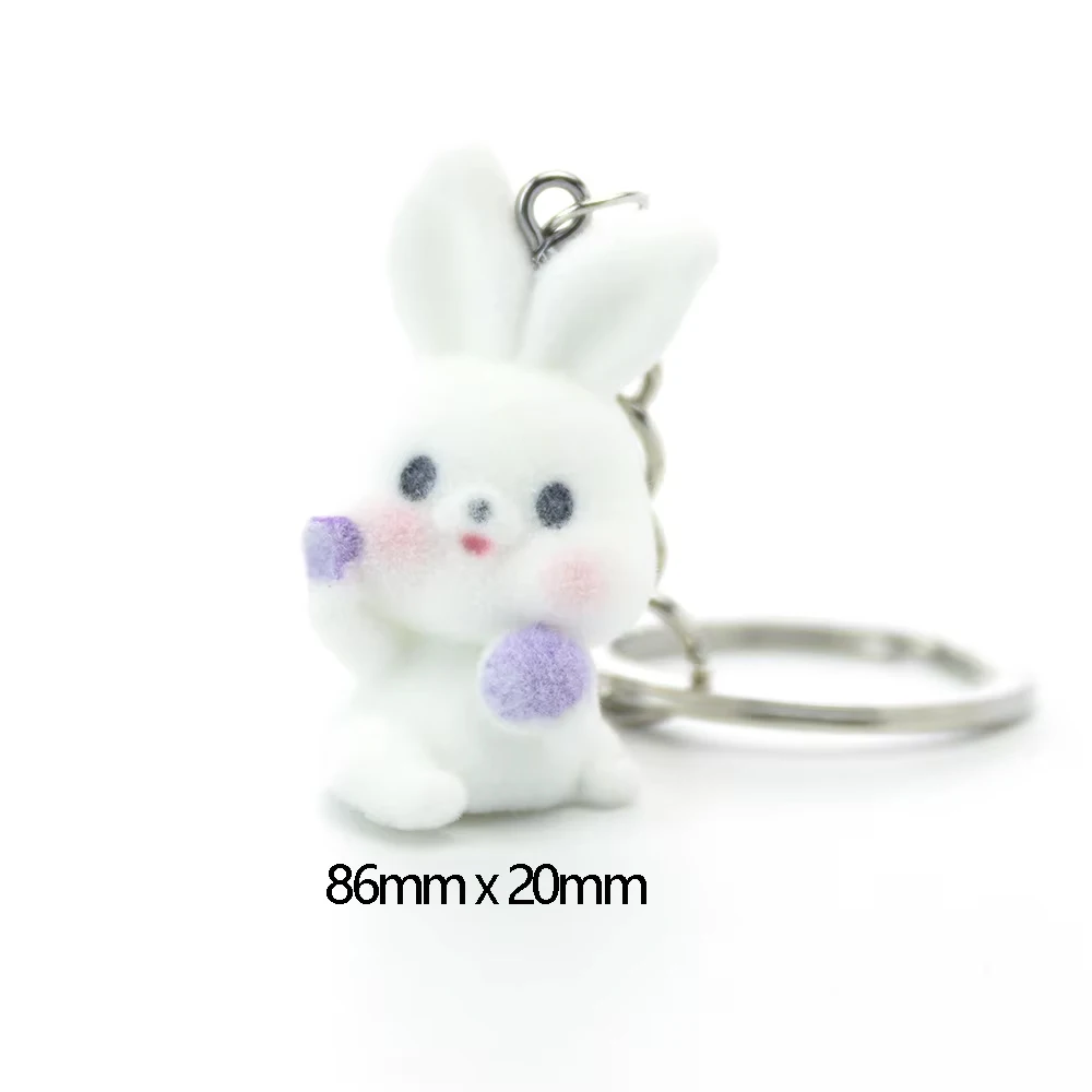 15PCS 3D Resin Flocking Bunny Keychain Rabbit Plush Dolls Key chain  for Bags Charms Decoration Gift DIY Handicrafts Wholesale