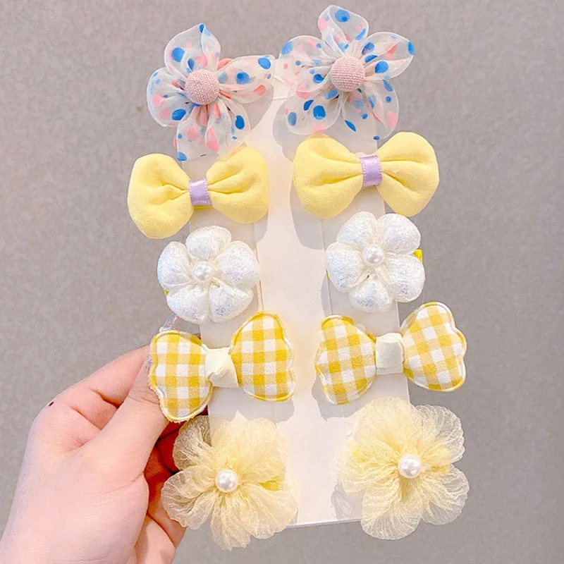 10 Pcs/1 Sets Kids Cute Colorful Bow Hair Accessories for Girls Toddlers Flowers Modeling Princess Hair Clips Hairpin Headdress