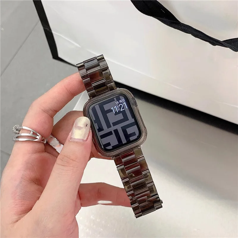 Candy Case+Strap For Apple Watch 41mm 45mm 38mm 40mm 42mm 44mm Resin Transparent Bracelet Band For Iwatch Series 8 7 SE 6 5 4 3