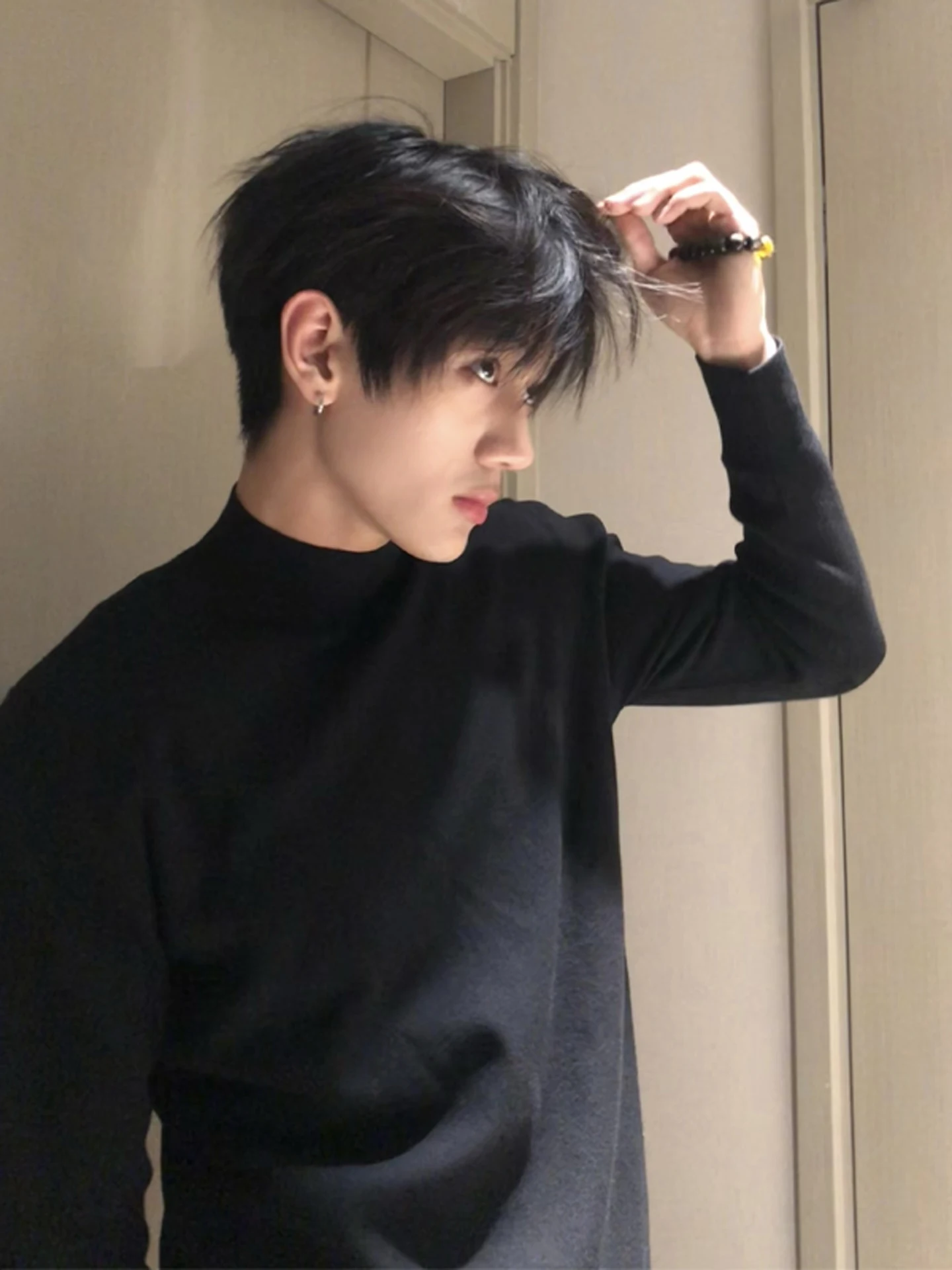 

Men's Slim Fit Fce Lined Knit Sweater Thiened f High Collar Warm Inner Wear Bla Base irt Korean Sle Long Sve