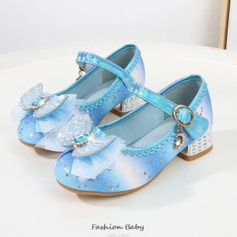 Leather Shoes Princess Shoes Children Shoes Round-Toe Soft-Sole Big Girls High Heel Princess Crystal Party Shoes Single Shoes