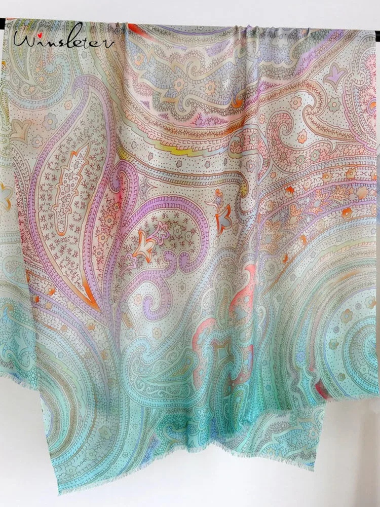 

Winsleter-Женский элегантный шарф из 100% шерсти, 200*100 см с градиентом Пейсли, подарки для мамы, повседневные шарфы-шали в стиле ретро, осень 202, A58414CC