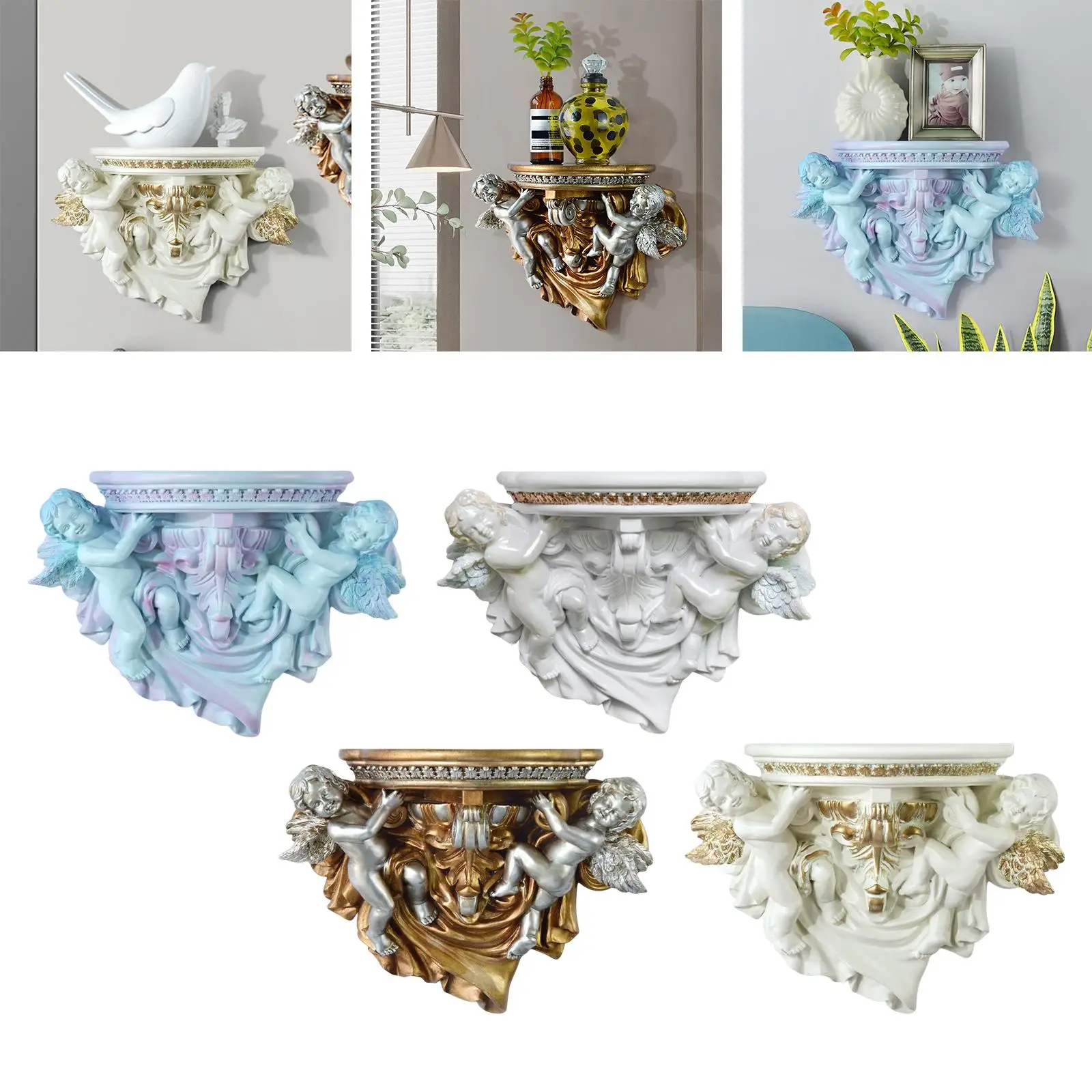 رف حائط مزخرف لعرض تمثال الملاك رف معلق لديكور المنزل والمكتب #4