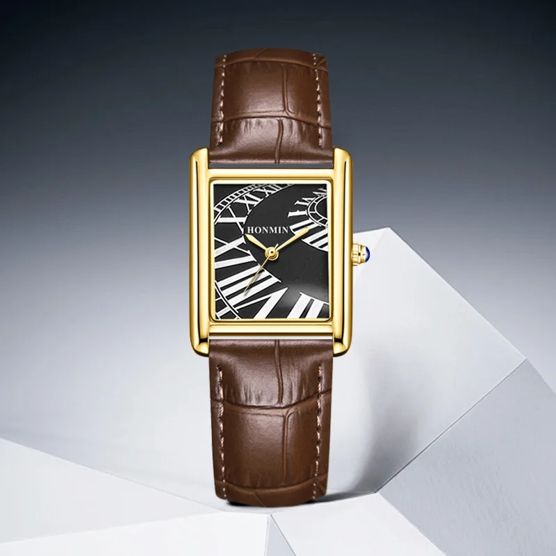 New Men's Watch Brand Classic Simple Roman Square Dial Leather Strap Waterproof Male Fashion Quartz Clock Watches Gife