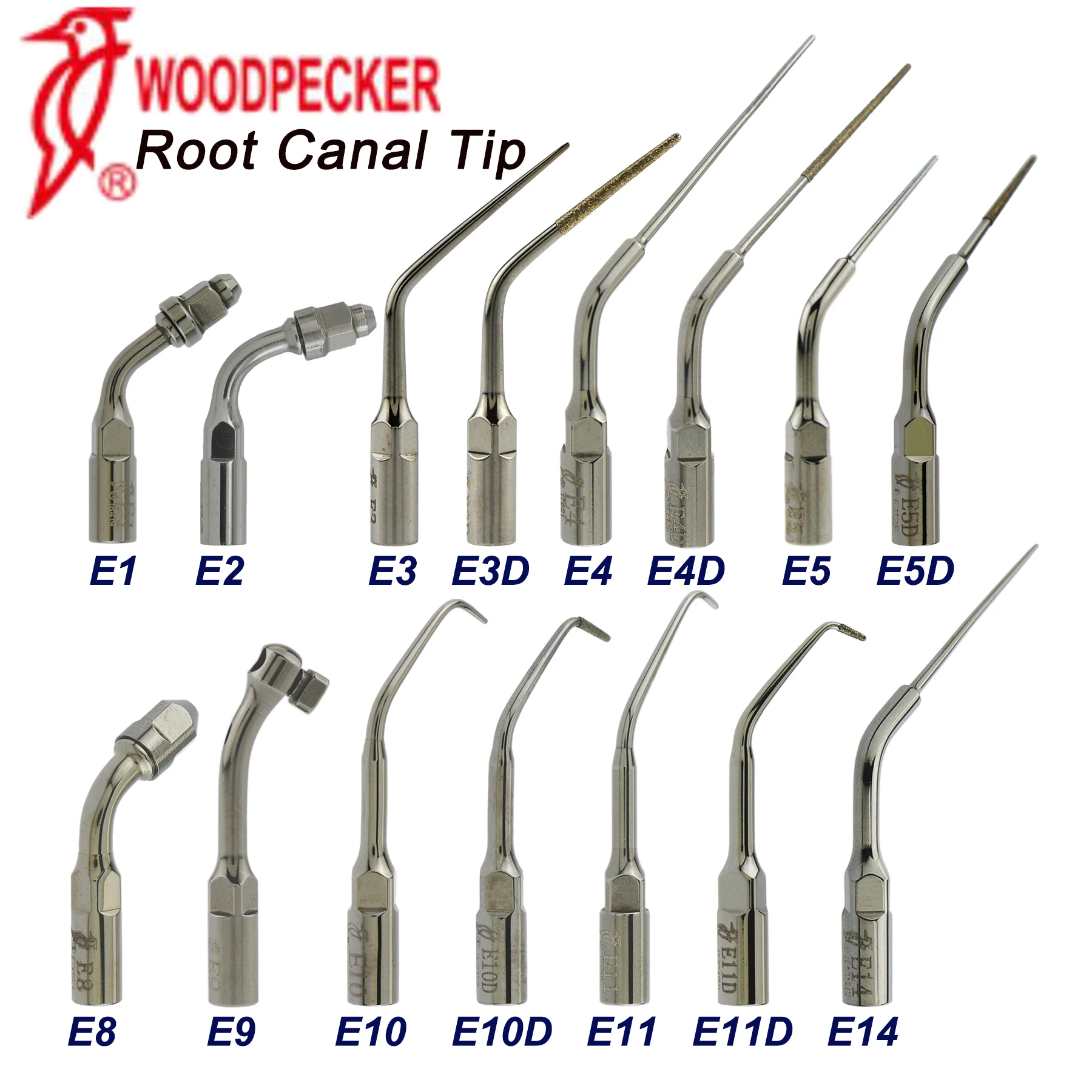 Woodpecker Dental Ultrasonic Scaler Tips Endodontics Root Canal E1 E2 E3 E3D E4 E4D E5D E8 E9 E10 E10D E11 E11D E14for EMS UDS