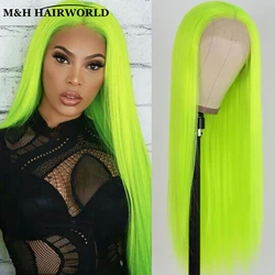 Fluorescent Neon Green Lace Front Wigs For Women Bright Yellow Cosplay 30Inch Long Straight Synthetic Hair Lace Frontal Wigs