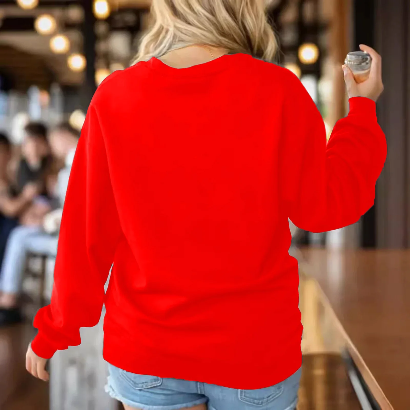 Women's Christmas Loose Sweatshirt Long Sleeve Round Neck Santa Claus Pullover Tops New Year Clothes