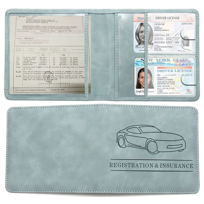 

Car Registration Driver's License And Insurance Card Holder - Leather Vehicle Glove Box Automobile Documents Paperwork Organizer