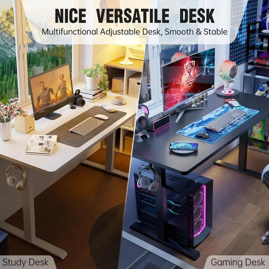 مكتب قائم كهربائي كبير مقاس 55 بوصة، يجلس للوقوف، ارتفاع قابل للتعديل، طاولة كمبيوتر مكتبية منزلية للعمل للدراسة، وسادة المشي