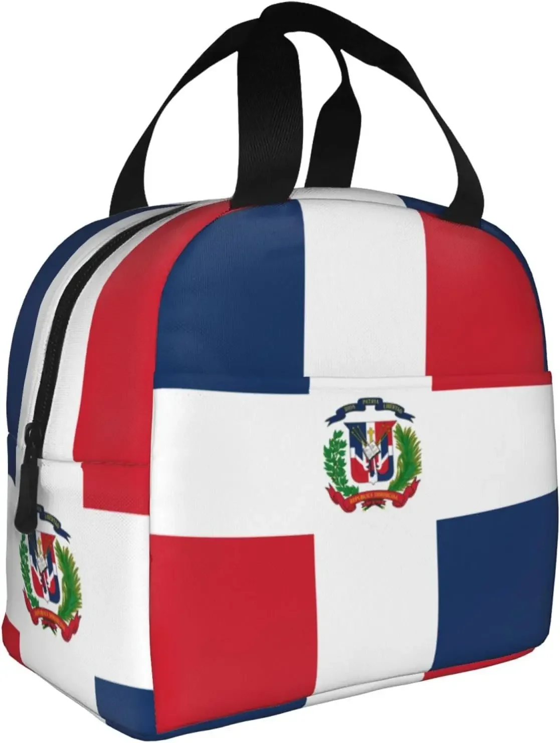 Dominican Republic Flag Lunch Bags for Women Men Portable Reusable Insulated Lunch Bag with Front Pocket Cooler Bag for Work