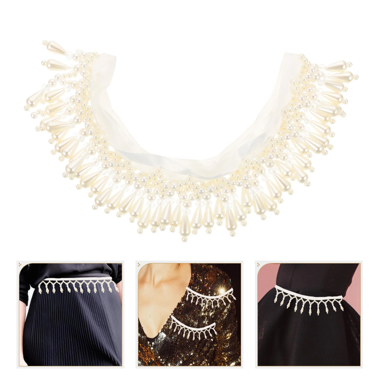 

Pearl Webbing Skirt Trim Jewelry Decorative Tassels Beaded Ribbon for Craft Making Polyester Fringe