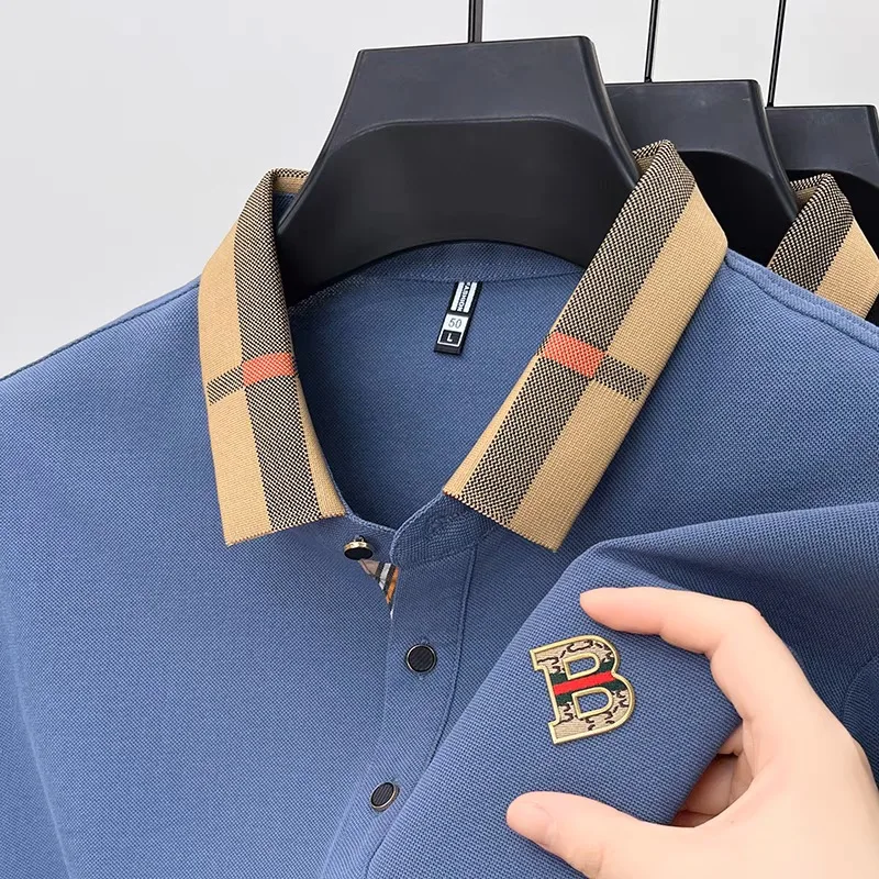 High end brand embroidered men's short sleeved pocket design polo shirt, summer new cool and breathable cotton casual T-shirt image 2