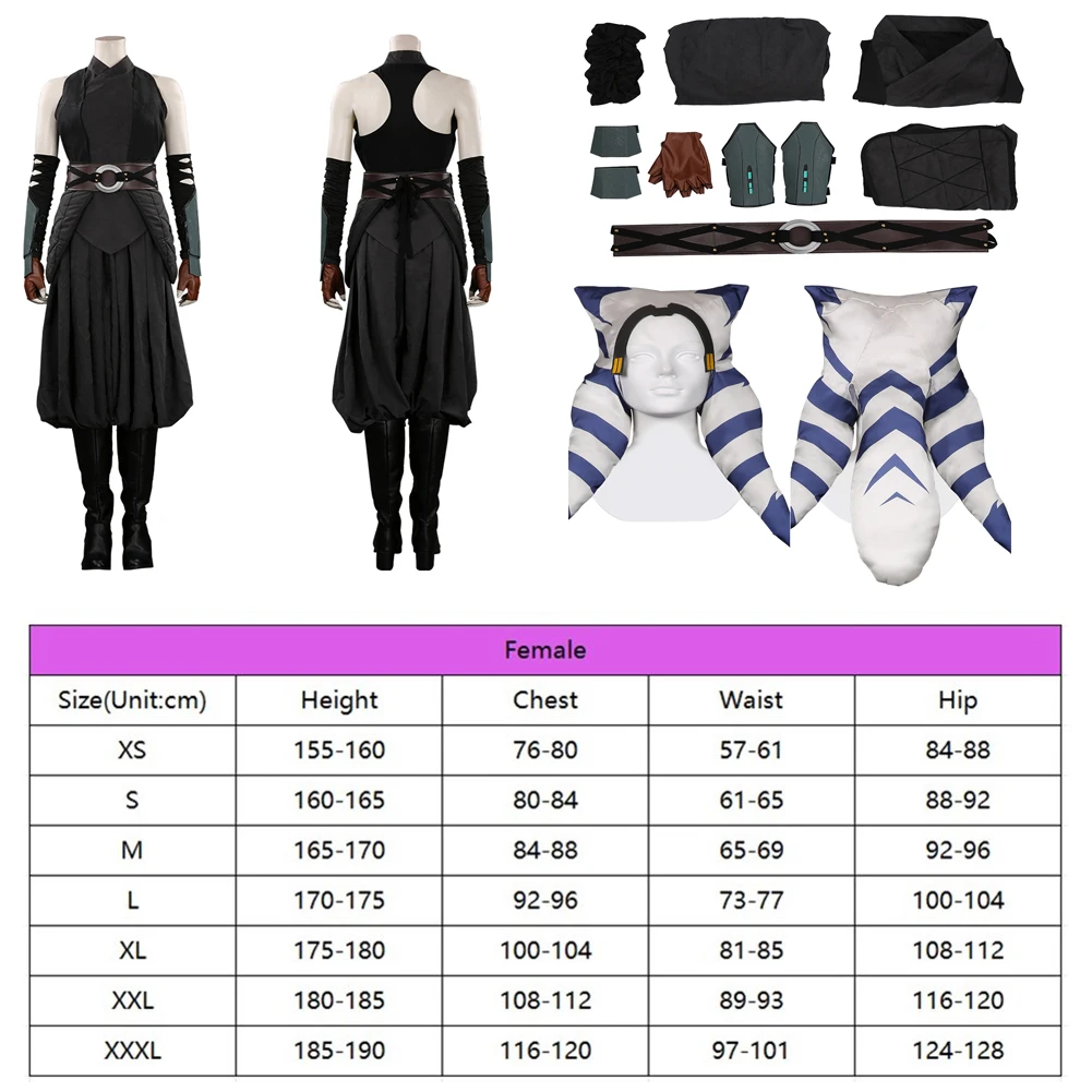 Femminile Asoka Cosplay Costume mantello copricapo donne adulte Halloween Roleplay cavaliere vestito femminile fantasia vestiti del partito