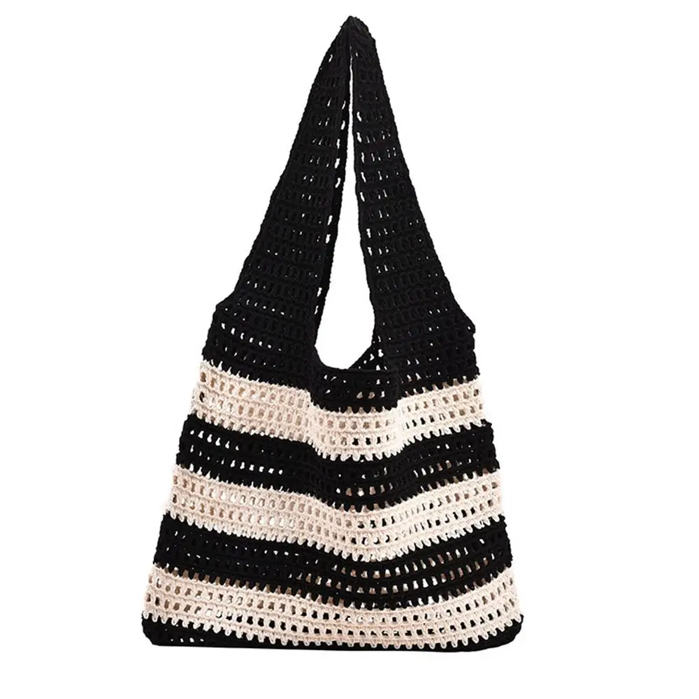 

Retro Hollow Knitted Shoulder Bags Woven Large Capacity Knitting Handbags Casual Shopping Tote Women Girls