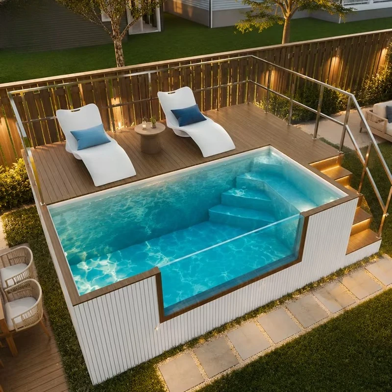 Large Size Luxury Above Ground Container Pool Acrylic Window Fiberglass Wooden Wpc Plunge Swim Spa