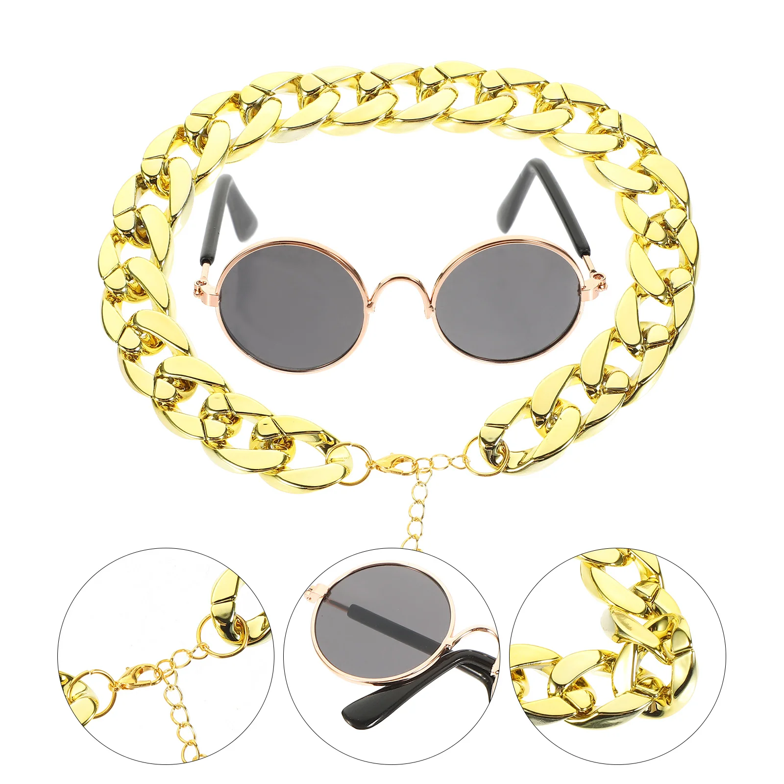 

2Pcs Fashion Pet Neck Chain with Sunglasses Elegant Pendant Jewelry Shiny Metal Design Cool Look for Special Occasions