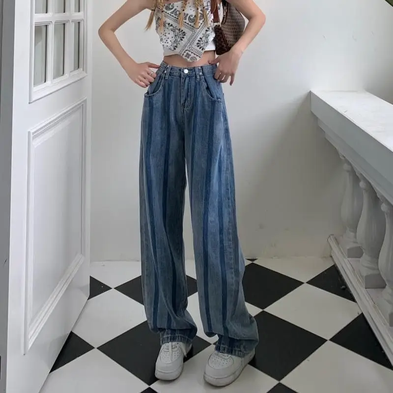 2023 Spring/Summer New High Waist Wide Leg Jeans Women's Thin Loose Large Size Fashion MM Slim Style Straight Leg Pants