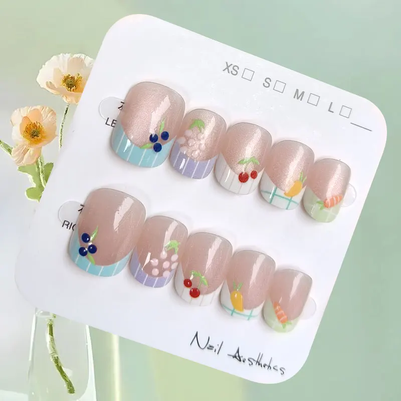 10Pcs Good Luck Koi Short Oval Press On Nails Sweet Girl Vitality Wind Powder with Whitening Adjustment 3D Removable Nail Patch view 6