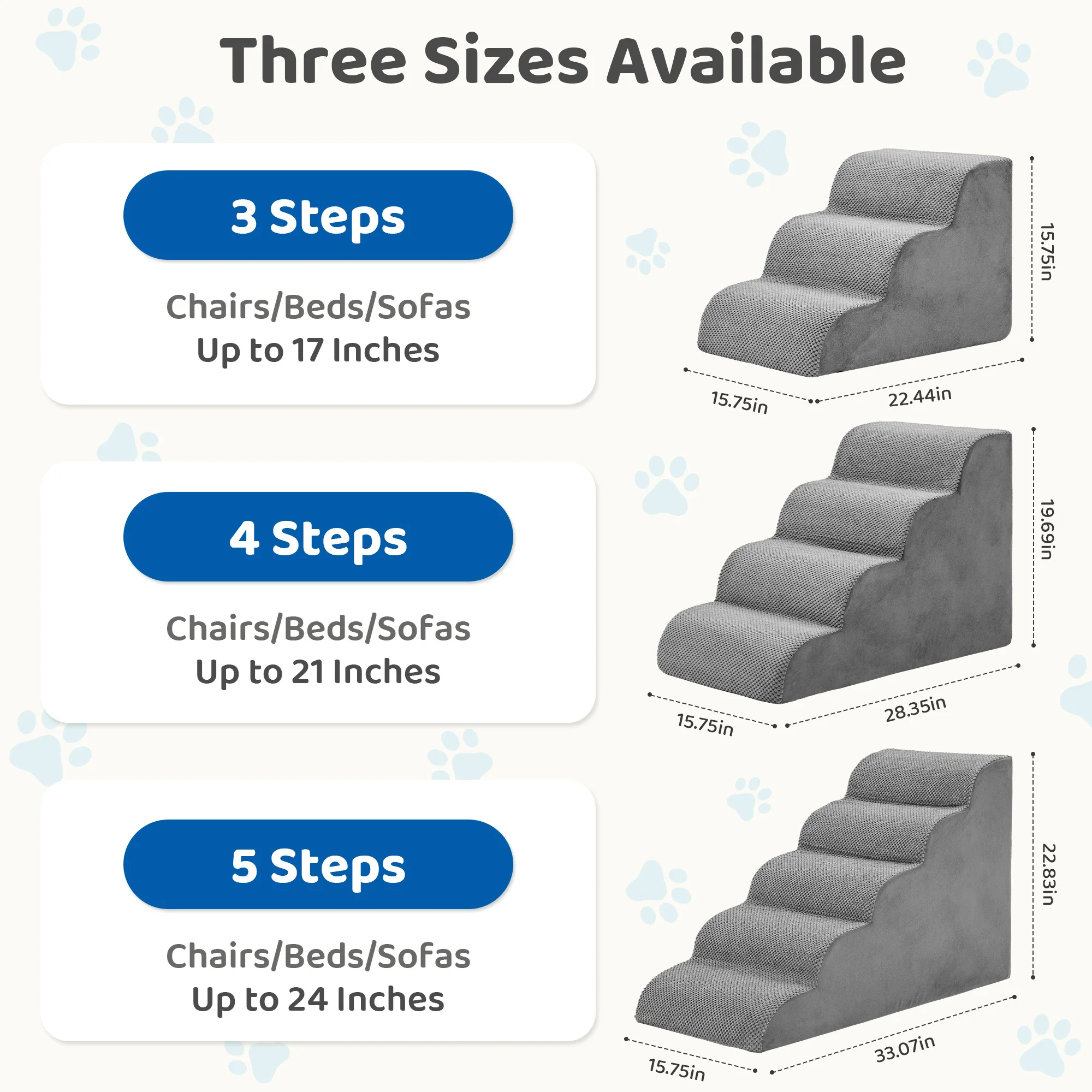 JHK 3-5 Step High-Density Foam Dog Stairs Ramp for Small Dogs Curved Pet Dog Steps Indoor Non-Slip Pet Ladder Ramp Stairs