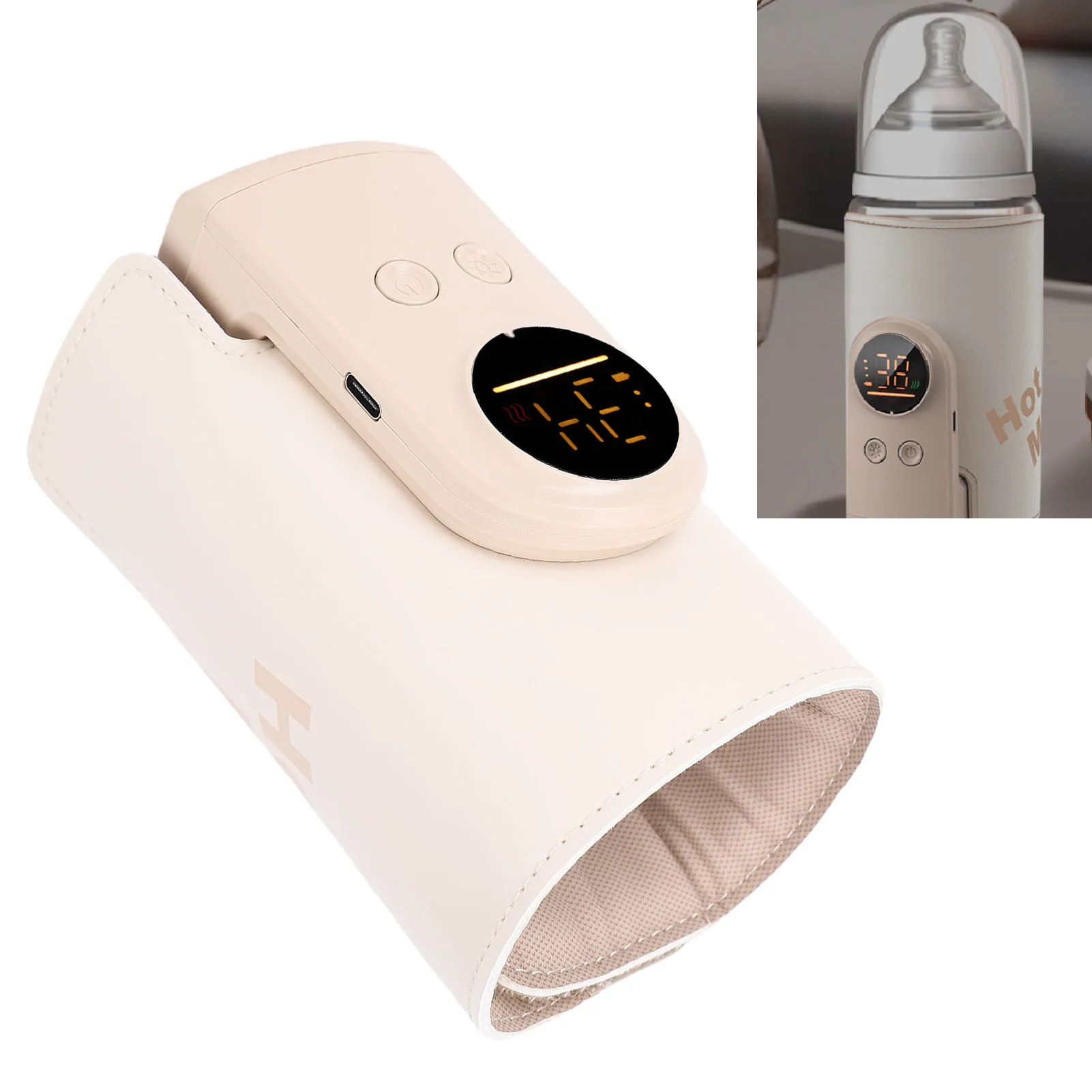 

Milk Bottle Warmer Insulated Consistent Temperature USB Rechargeable Fabric ABS Baby Bottle Warmer Quiet Heating for Outdoor