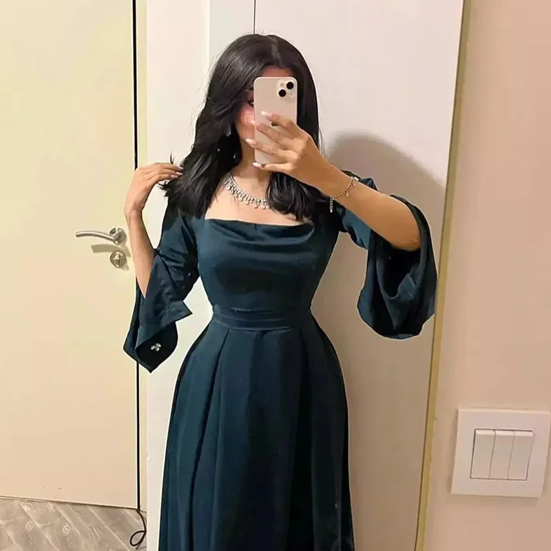 Indie thanh lịch cổ điển A-line Evening Gown của phụ nữ cổ vuông pha lê tùy chỉnh prom DRESS mắt cá chân dài trang trọng dịp Áo