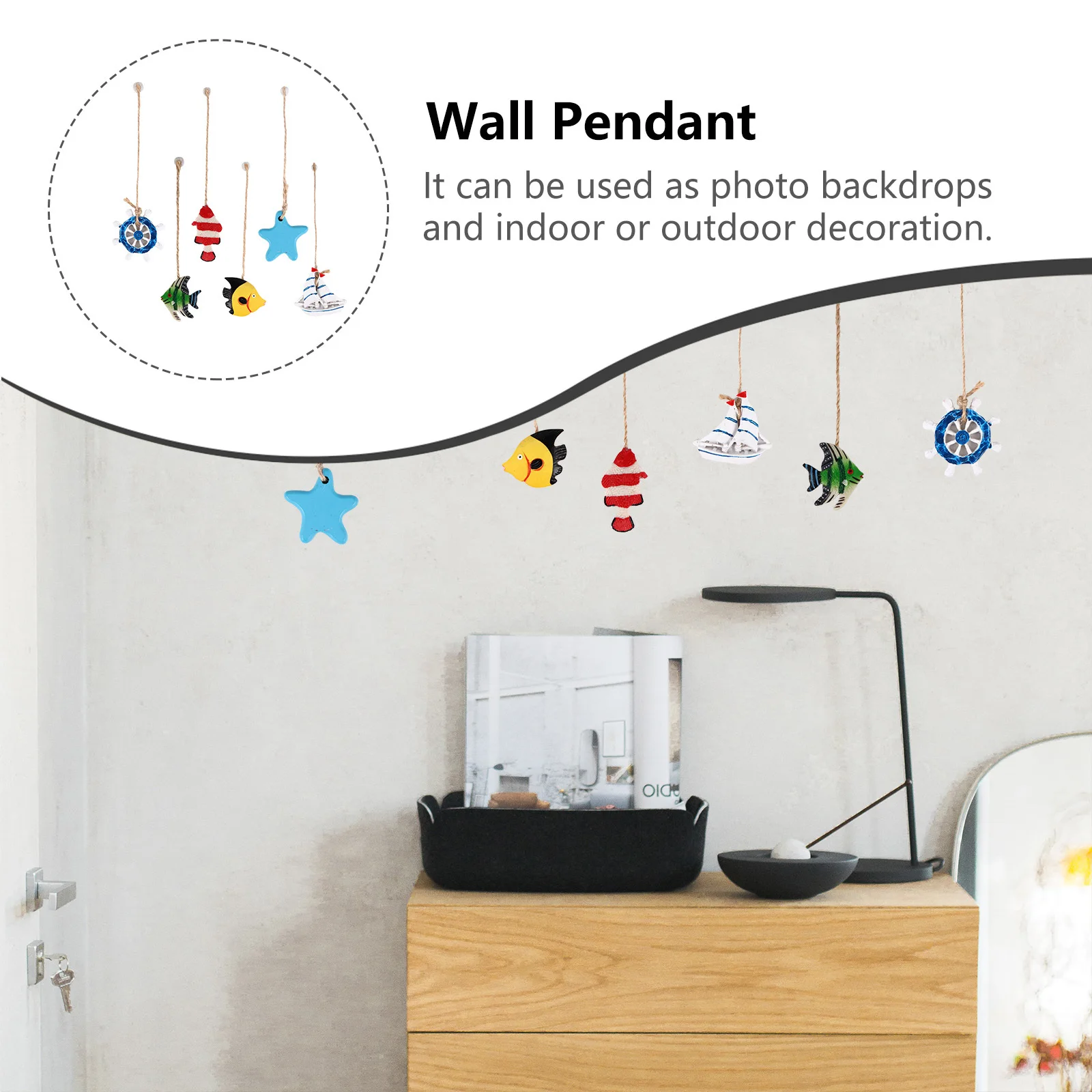 

6pcs Sea Star Fish Hanging Ornaments Wooden Pendant For Wall Decor Home Decoration Mediterranean Style Adornment