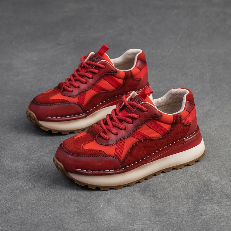 

5cm Spring New Color-mixed Platform Lightweight Casual Shoes with Retro Style Fashionable Women's Shoes