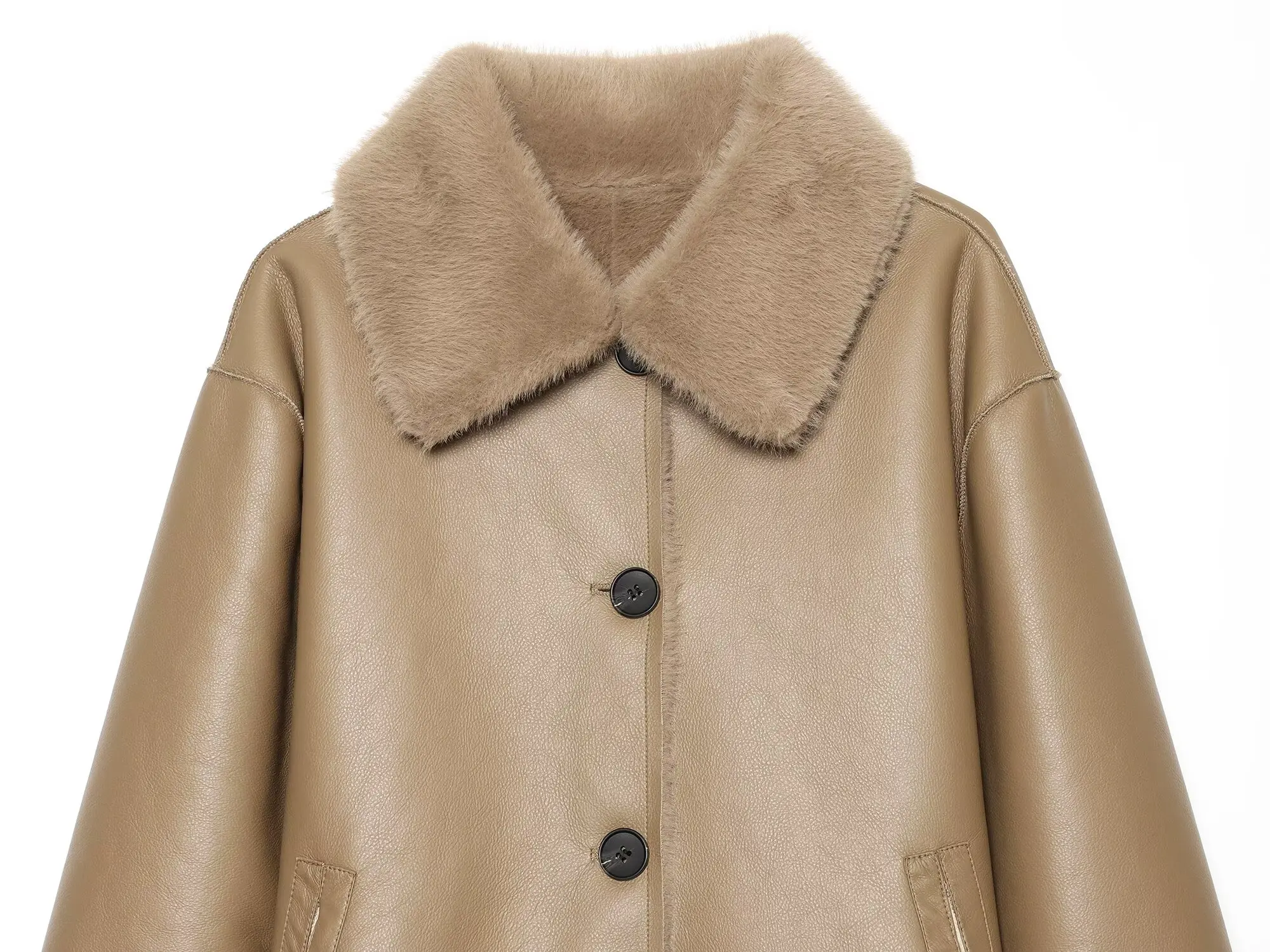 KONDALA Damen Vintage Chic Kunstpelz- & Lederjacke Elegante Doppelseitige Wendbare Jacke 2026 Herbst Winter Pendler-Freizeitmantel – Detail 6