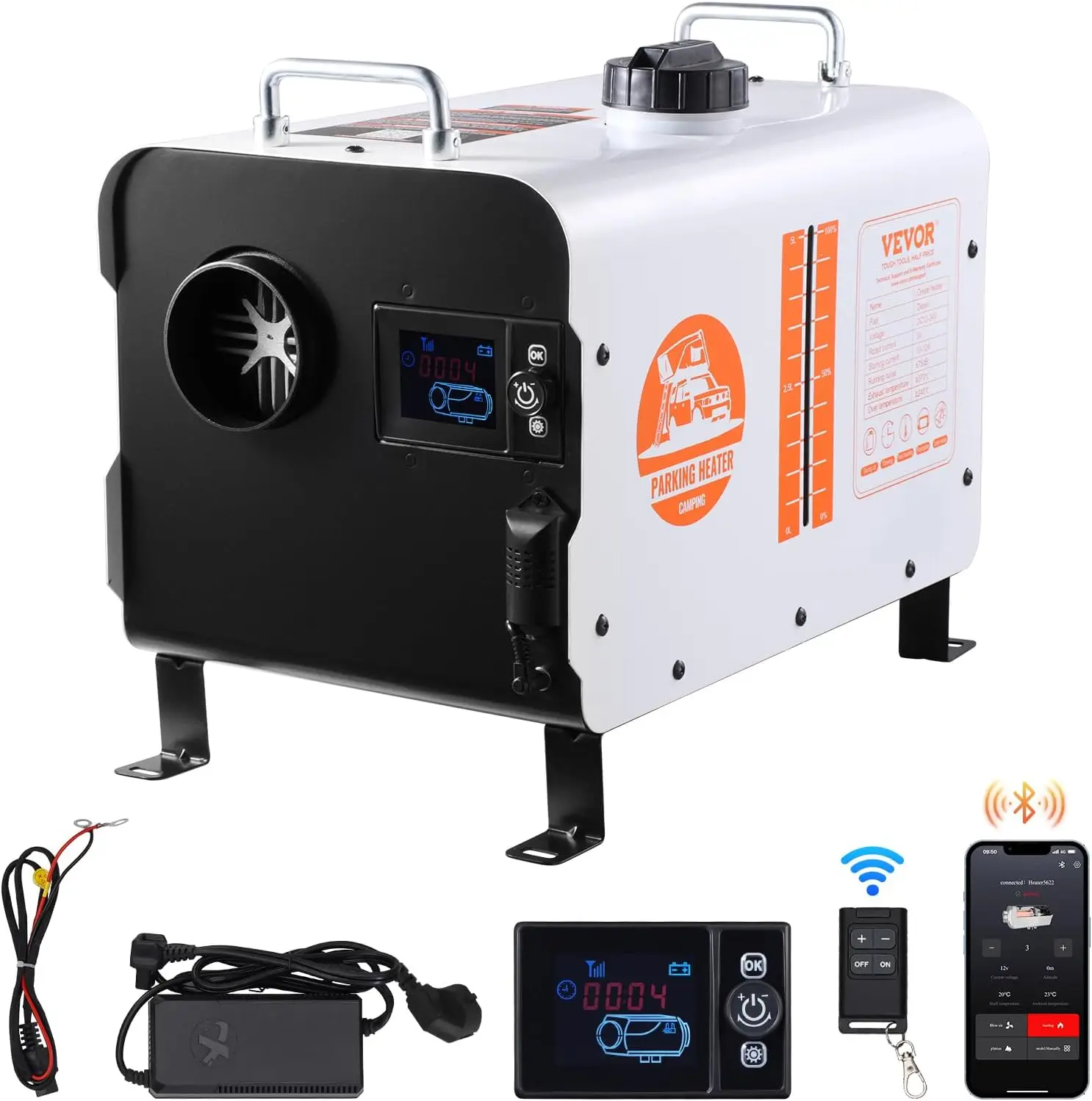 8KW Diesel Heater, 12V/24V All in One Diesel Air Heater, with Bluetooth APP Control, Remote Control and Display Screen, CO Alarm
