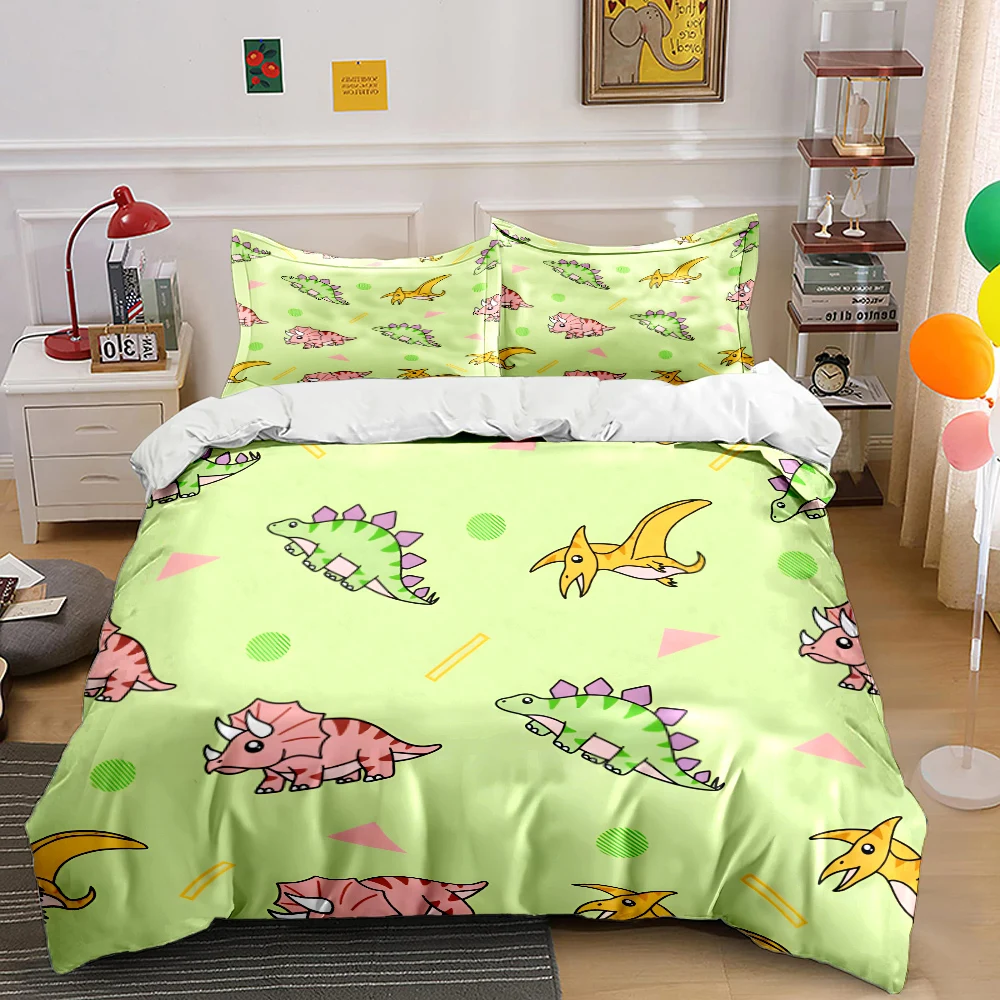 

Cartoon Dinosaur Pattern Background Duvet Cover Set Digital Print Colorful Polyester Bedding with Zipper Closur for kids gifts