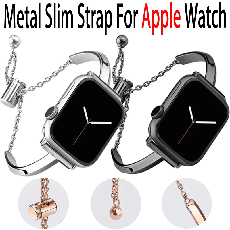 حزام معدني نحيف لساعة أبل الترا 2 49 مللي متر 10 9 8 7 6 5 4 SE سوار معصم أنيق للنساء لساعة iWatch 45 مللي متر 44 مللي متر 41 مللي متر 40 مللي متر 42 مللي متر 46 مللي متر