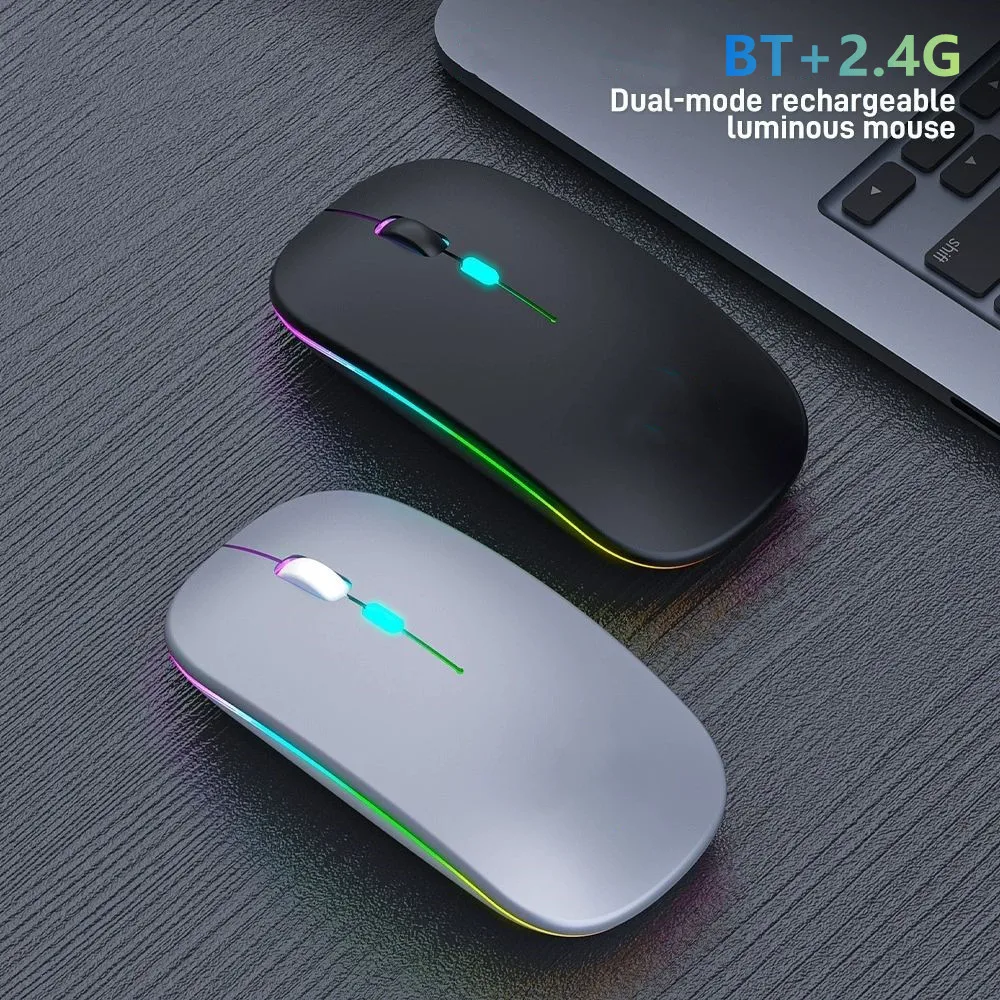 ماوس LED لاسلكي USB قابل لإعادة الشحن ومتوافق مع بلوتوث ماوس RGB ماوس مريح صامت مع إضاءة خلفية لأجهزة الكمبيوتر المحمول وأجهزة iPad