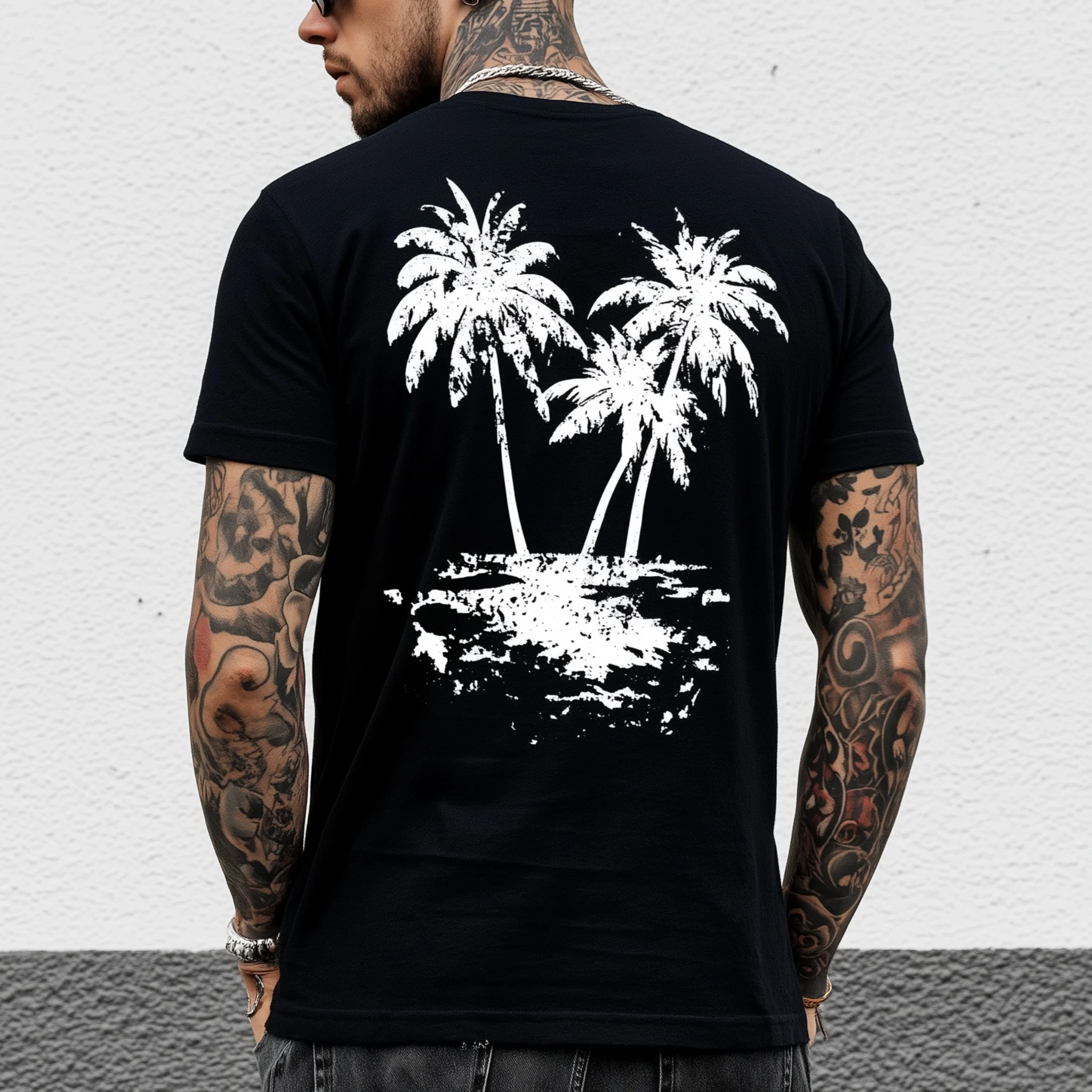 

Teevo Men's Short Sleeve T-Shirt Palm Tree Print Casual Beachwear