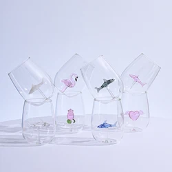 3D Shark Rose Love Glass Cup Wine Transparent Glass Mug Heat-resistant Glass Cup Drinkware Tea Juice Milk Cup Coffee Mug Home Wa