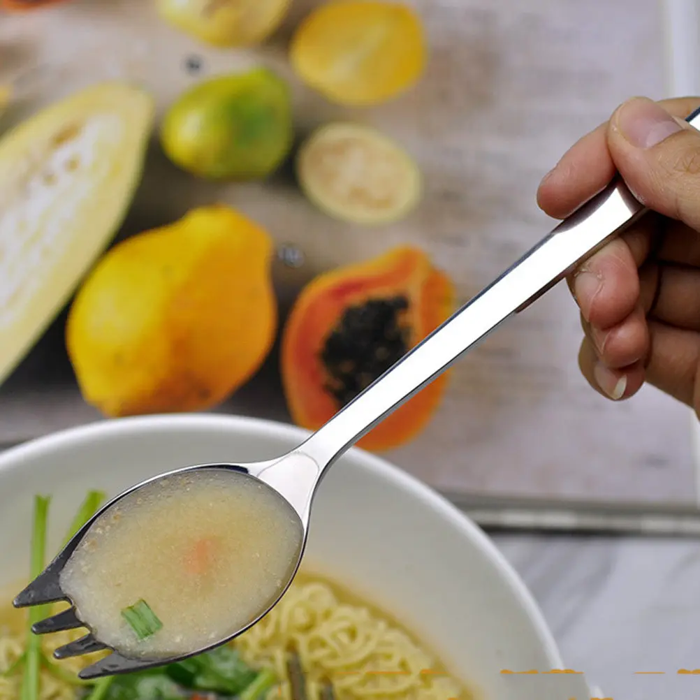 1Pcs Heavy Duty Stainless Steel Spork Salad Spoon Long Handle Sleek Finish Exquisite Craftsmanship Everyday Kitchen Tool