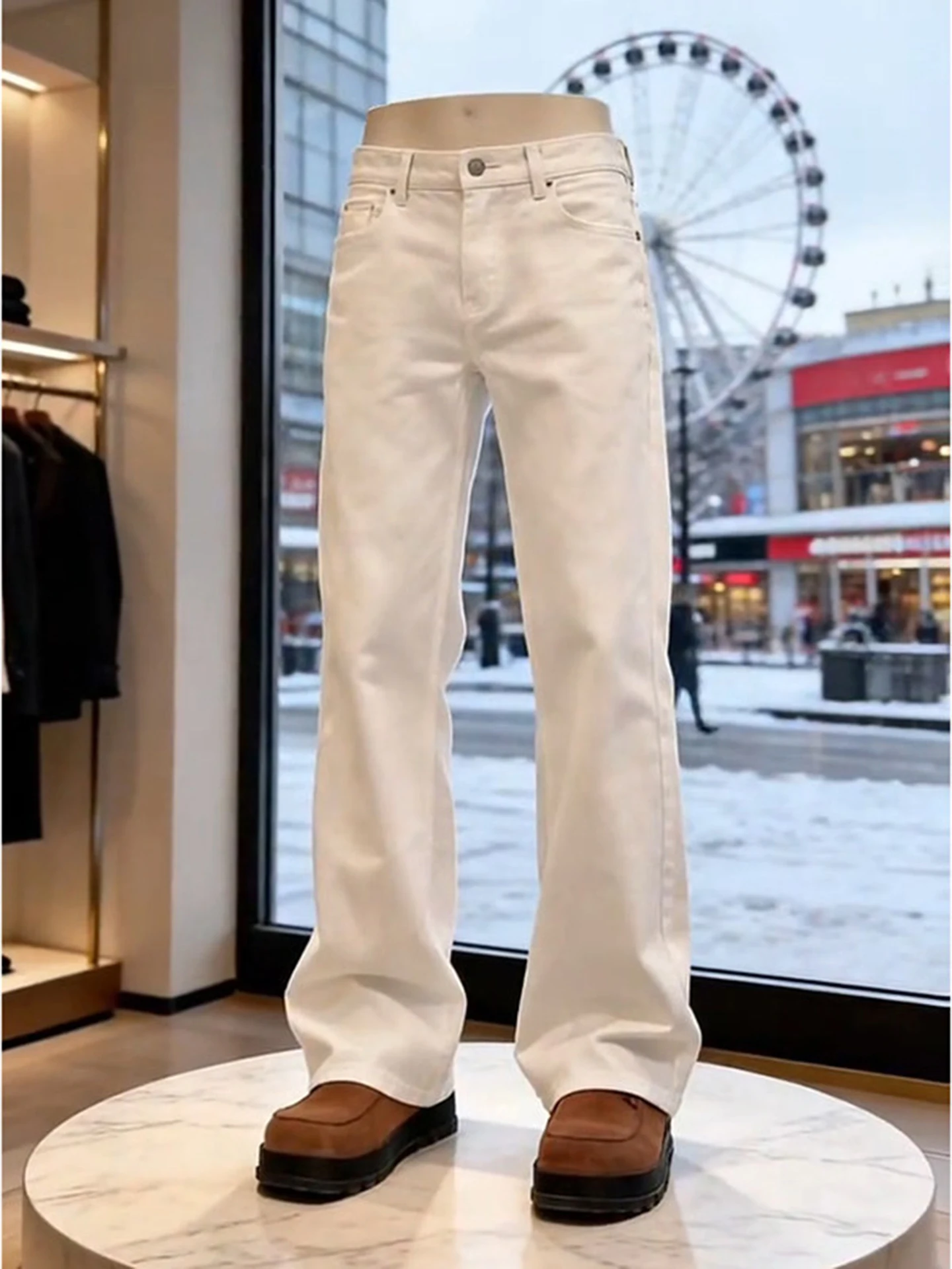 

White High Waist Lift Tapered Jeans Men's Sle Spring American Vibe Extended Slim Fit Elastic Micro Flared Pants