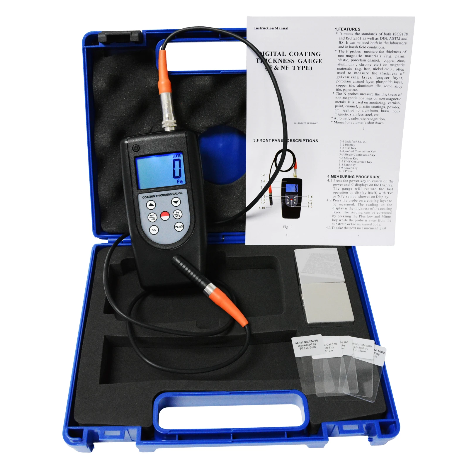 Coating Thickness Meter Gauge F & NF Magnetic Induction Eddy Current 0~2000um 0~80mil Substrate Auto Detection