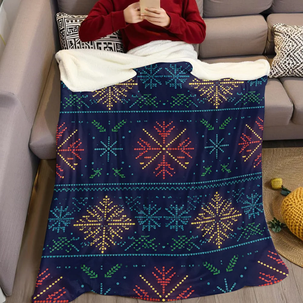 Fair Isle Knit Sweater Flannel Blanket Warm Soft Halloween Christmas All-Season Couch Decorative Cozy Warm Gift