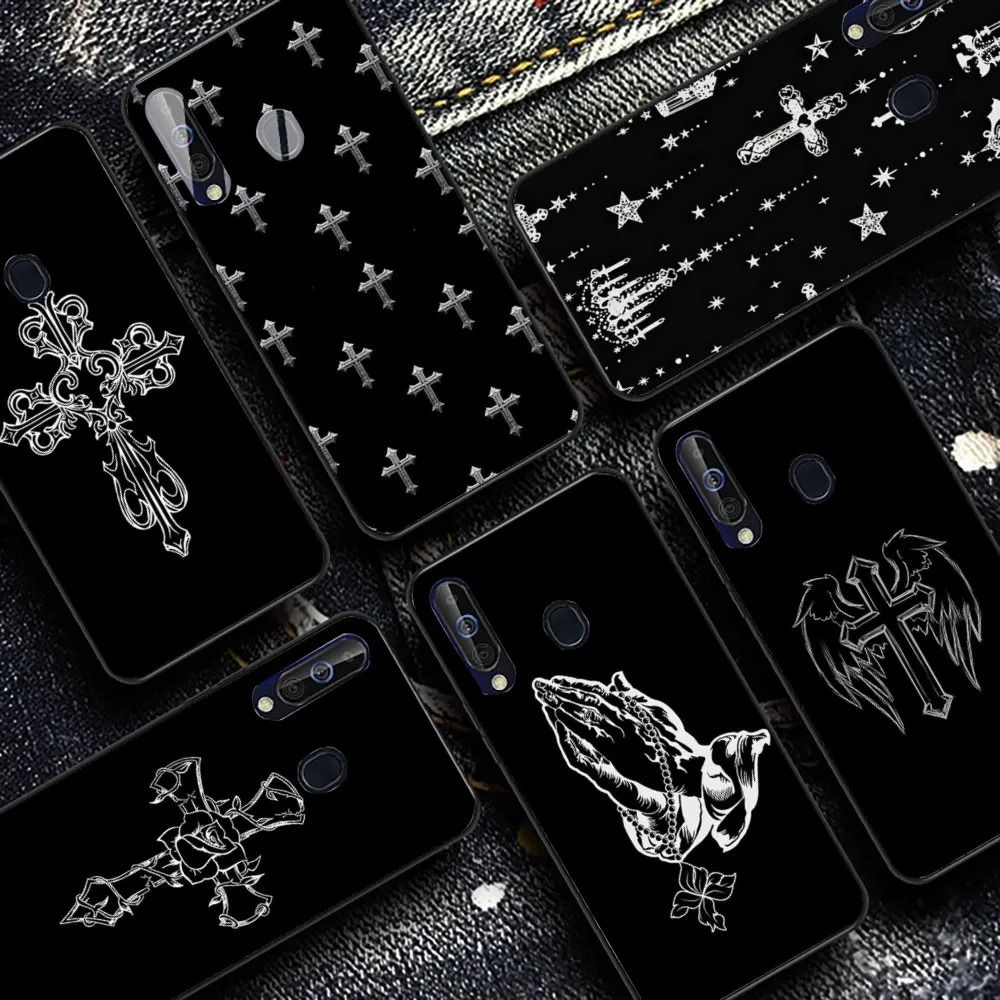 

Luxury Black Cross Print Phone Case For Samsung A 10 11 12 13 20 21 22 30 31 32 40 51 52 53 70 71 72 73 91 13 shell