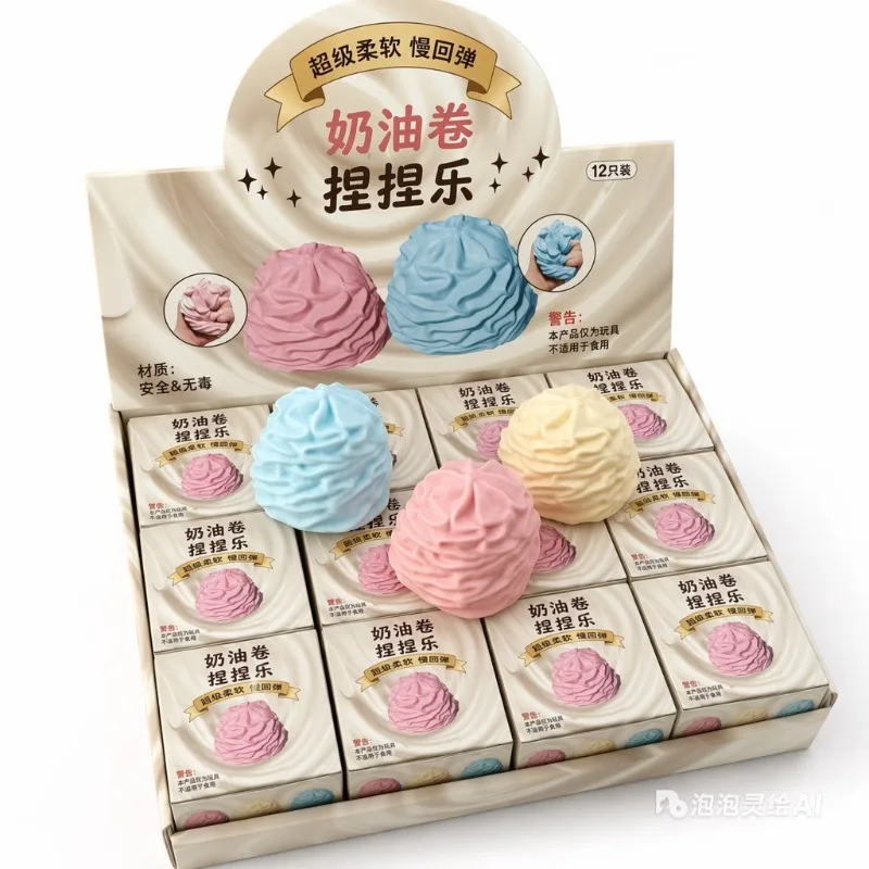 Rosa/Blau/Cremegelb Weiches Creme-Quetschspielzeug TPR Cream Puff Stressabbau-Spielzeug Stressabbau-Wunder Realistisches Creme-Roll-Spielzeug – Detail 2