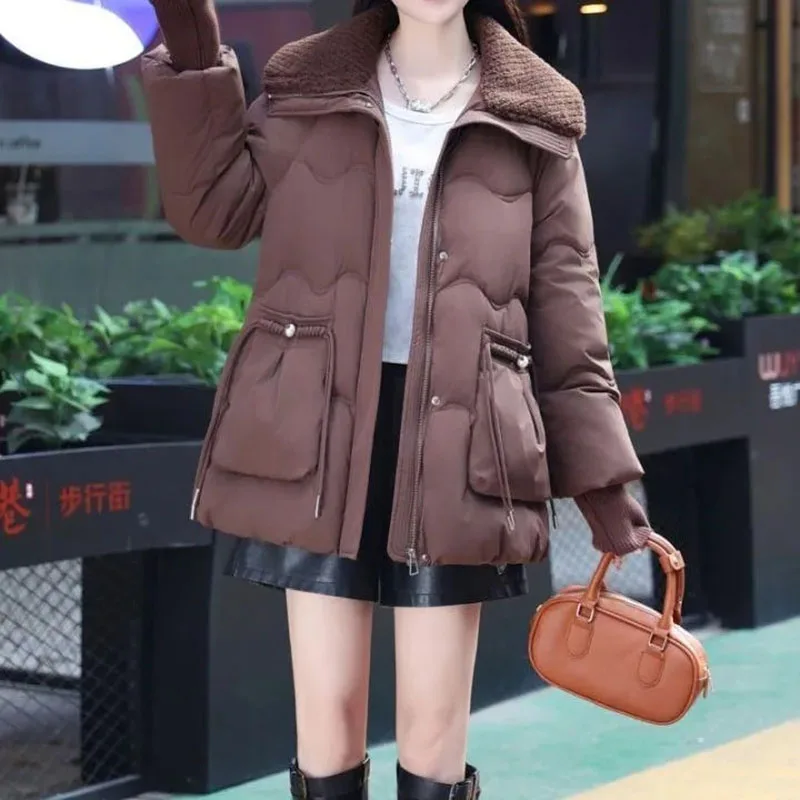 

New Women's Medium-length Lambskin Plus-size Down Cotton Coat Winter Warm Cotton Clothes Female, Thicke Cold Quilted Jackets