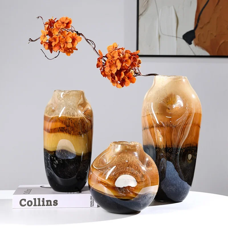Creative Gradient Glass Vase Colored Vase with Irregular Flowers Floral Arrangement Accessories Home Decoration Terrarium