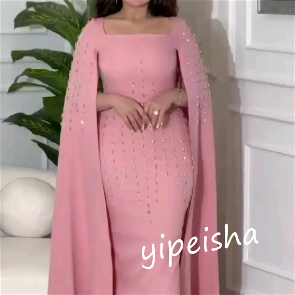 Jiayigong Ball Jersey Beading Christmas A-line Square Neck Custom Occasion Gown Midi es