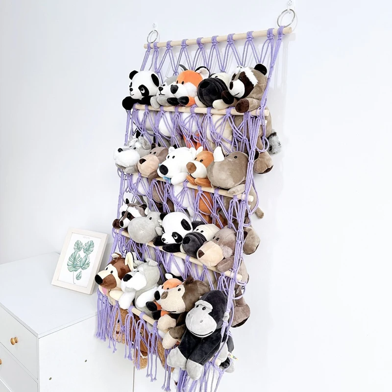 Hamac mural en macramé, filet de rangement pour jouets en peluche Boho