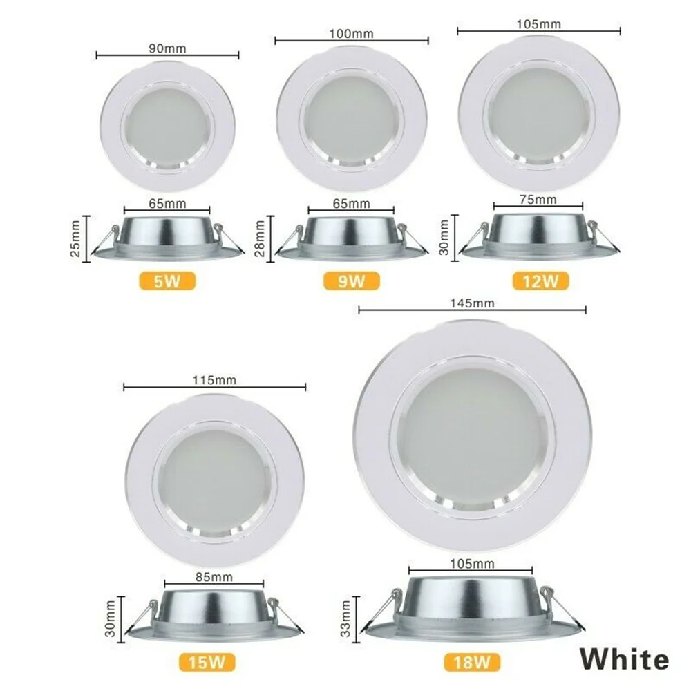 AC 220V LED Downlight 5W 9W 12W 15W 18W gömme yuvarlak LED tavan lambası AC 230V 240V iç mekan aydınlatması sıcak beyaz soğuk beyaz