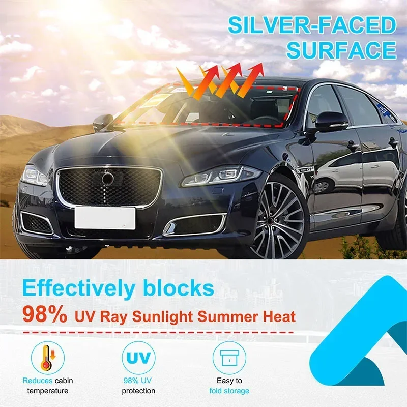 

For 2010-2024 Jaguar XJ Silver Tape Car Front Glass Anti-UV Sunshade Interior Car Accessories