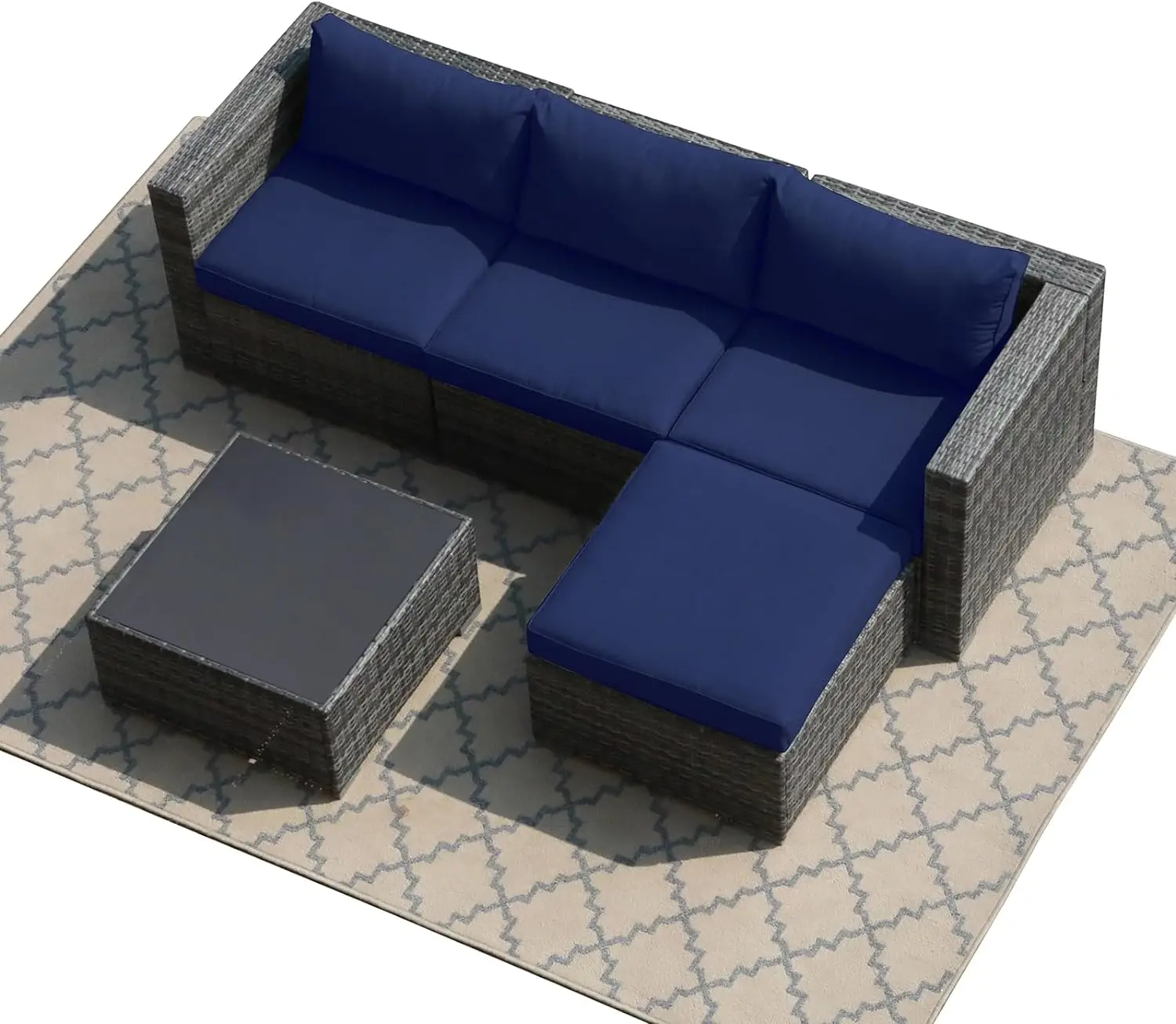 Outdoor Patio Furniture Set, 5PCS PE Wicker Outdoor Sectional Sofa Set, Rattan Patio Conversation Set w/ Cushions & Coffee Table